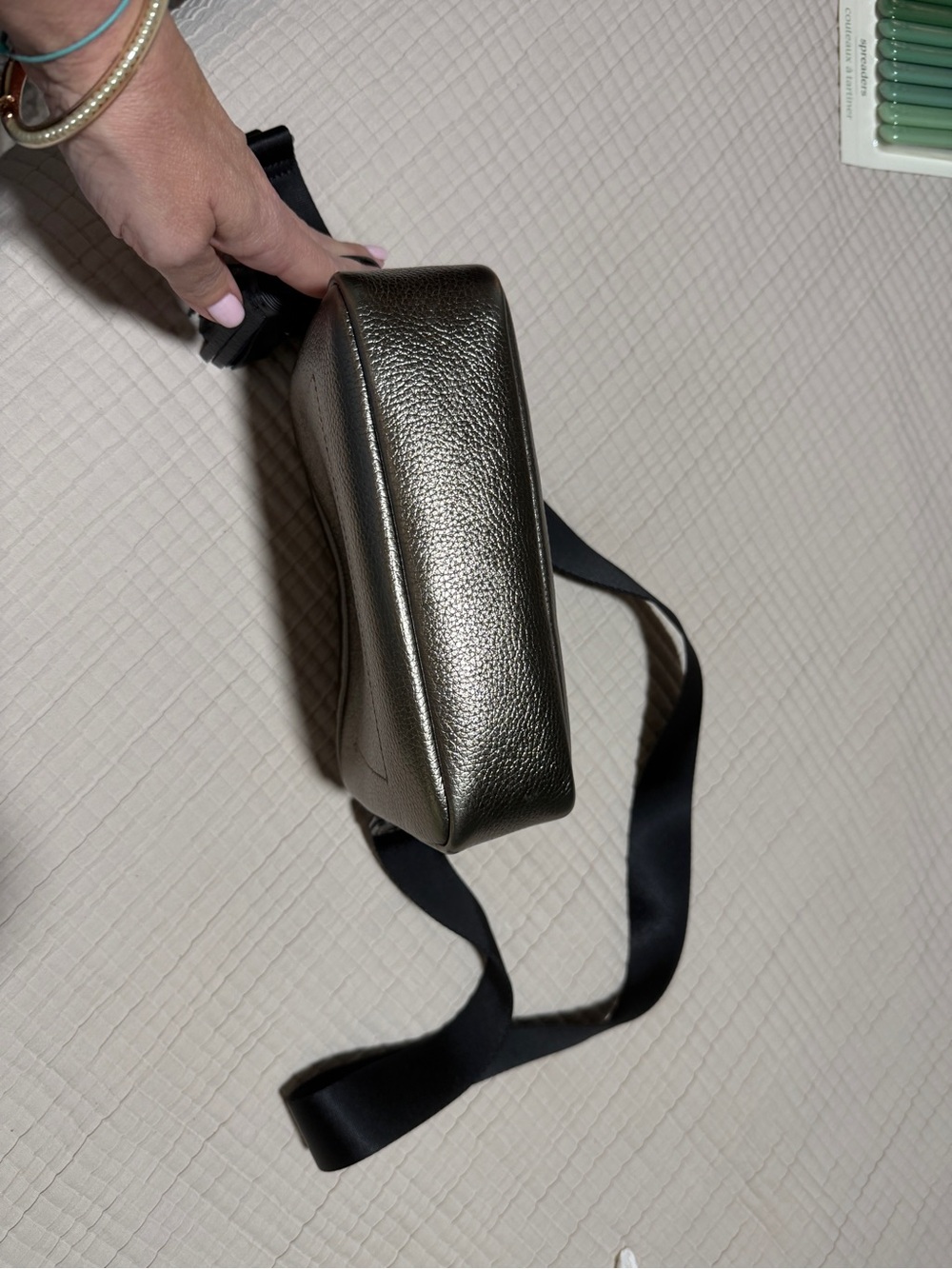Tous Metallic Bronze Crossbody with Black Strap and Tassel EUC - Picture 3 of 6